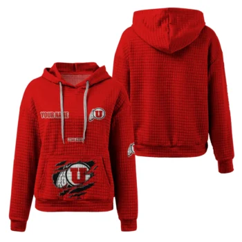 Customized Utah Utes 3D Waffle Hoodie - Claw Design Red