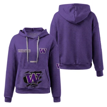 Custom Washington Huskies 3D Waffle Hoodie - Claw Design Purple